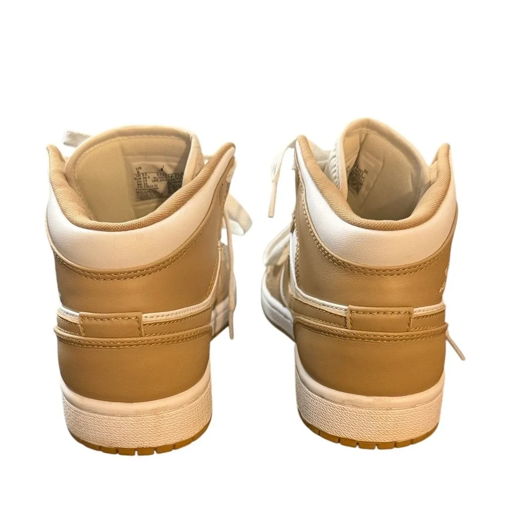 Nike Air Jordan 1 Mid Boys Sneakers 6Y Tan Gum Hemp White Leather 554724-271